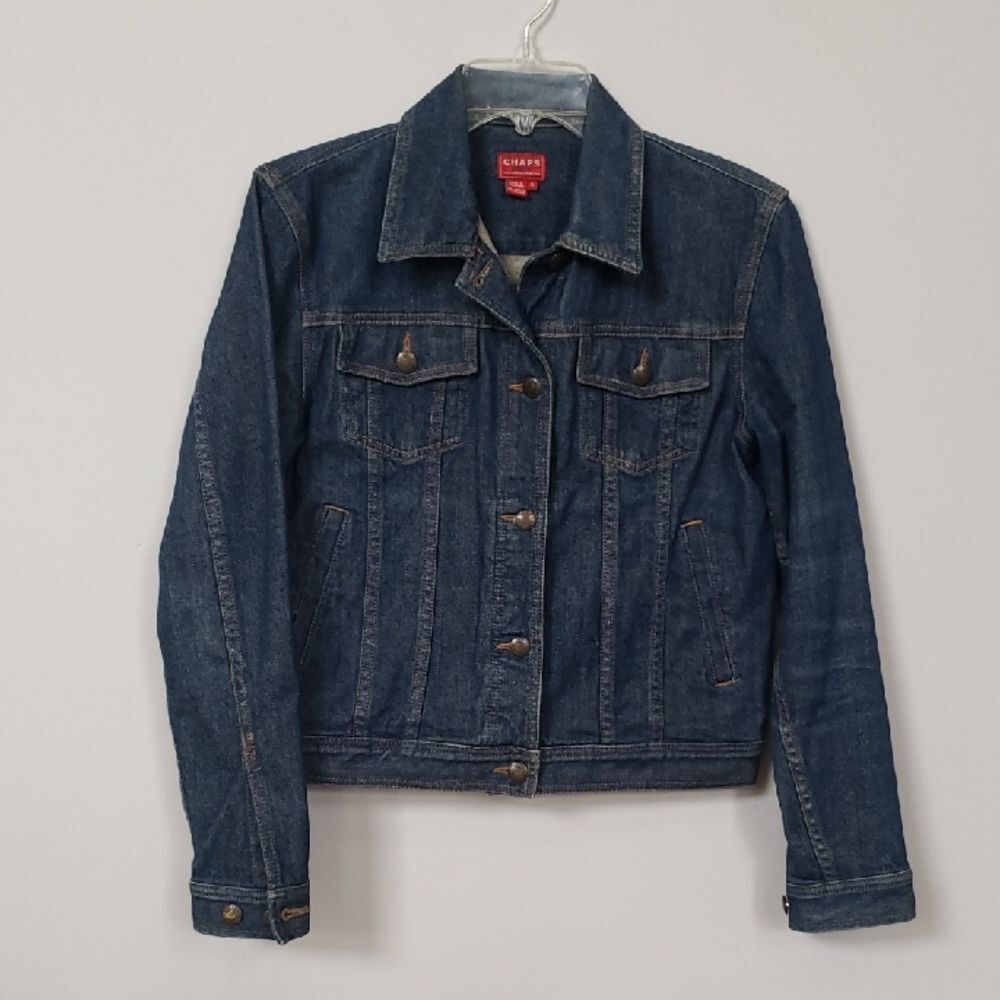 Chaps Denim Jacket Women's S Stretch Blue Jean Western Chore Trucker Coat Spring
